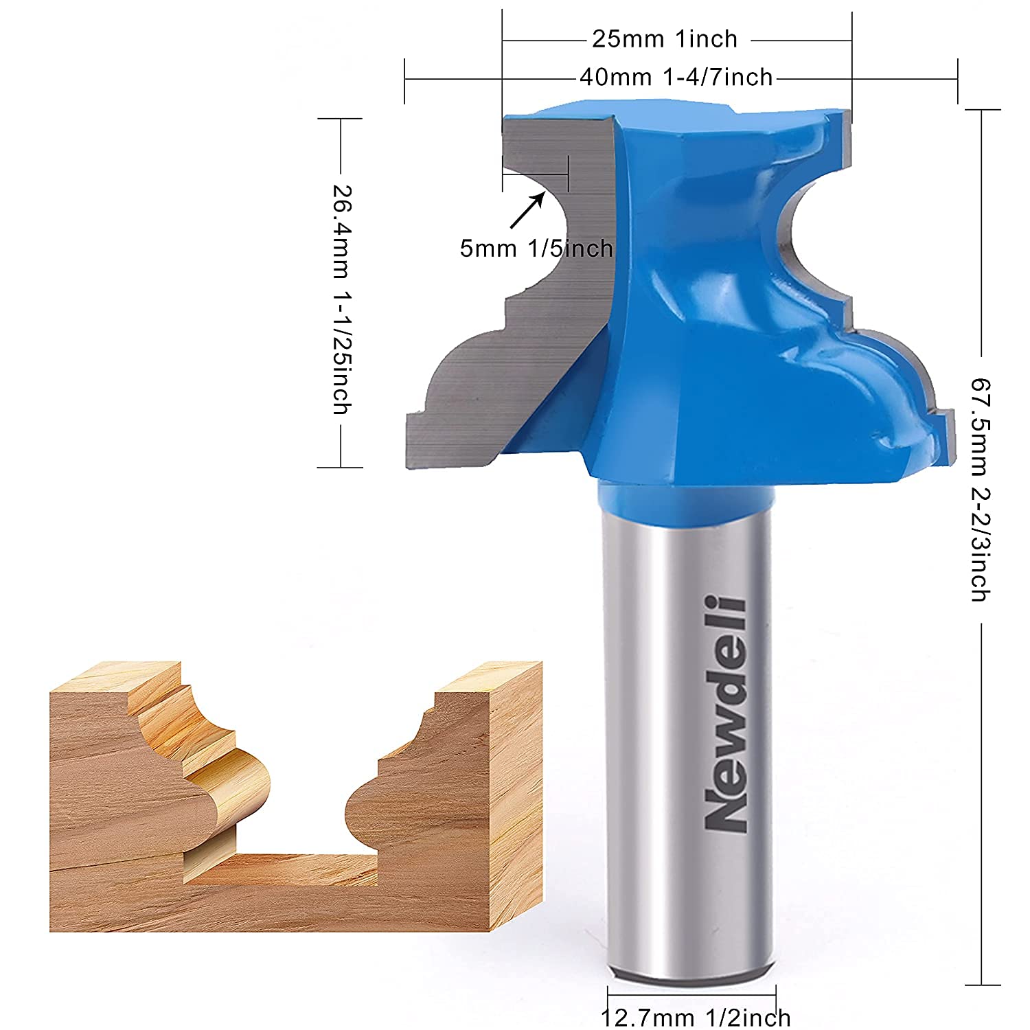 Base Cap Molding Router Bits, Newdeli 1/2" Chair Rail Crown Edge Treatment Molding Router Bit, 2pcs Frame Router Bits for Door Cabinet, Engraving Milling Cutter Tools - Image 3