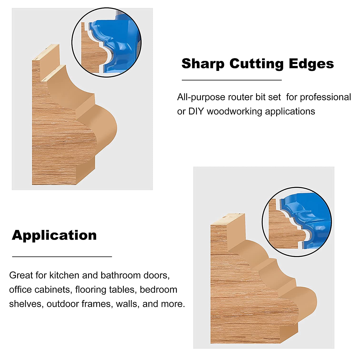 Base Cap Molding Router Bits, Newdeli 1/2" Chair Rail Crown Edge Treatment Molding Router Bit, 2pcs Frame Router Bits for Door Cabinet, Engraving Milling Cutter Tools - Image 5