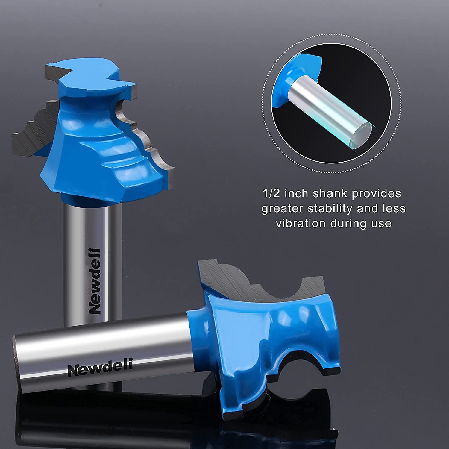 Base Cap Molding Router Bits, Newdeli 1/2" Chair Rail Crown Edge Treatment Molding Router Bit, 2pcs Frame Router Bits for Door Cabinet, Engraving Milling Cutter Tools - Image 6