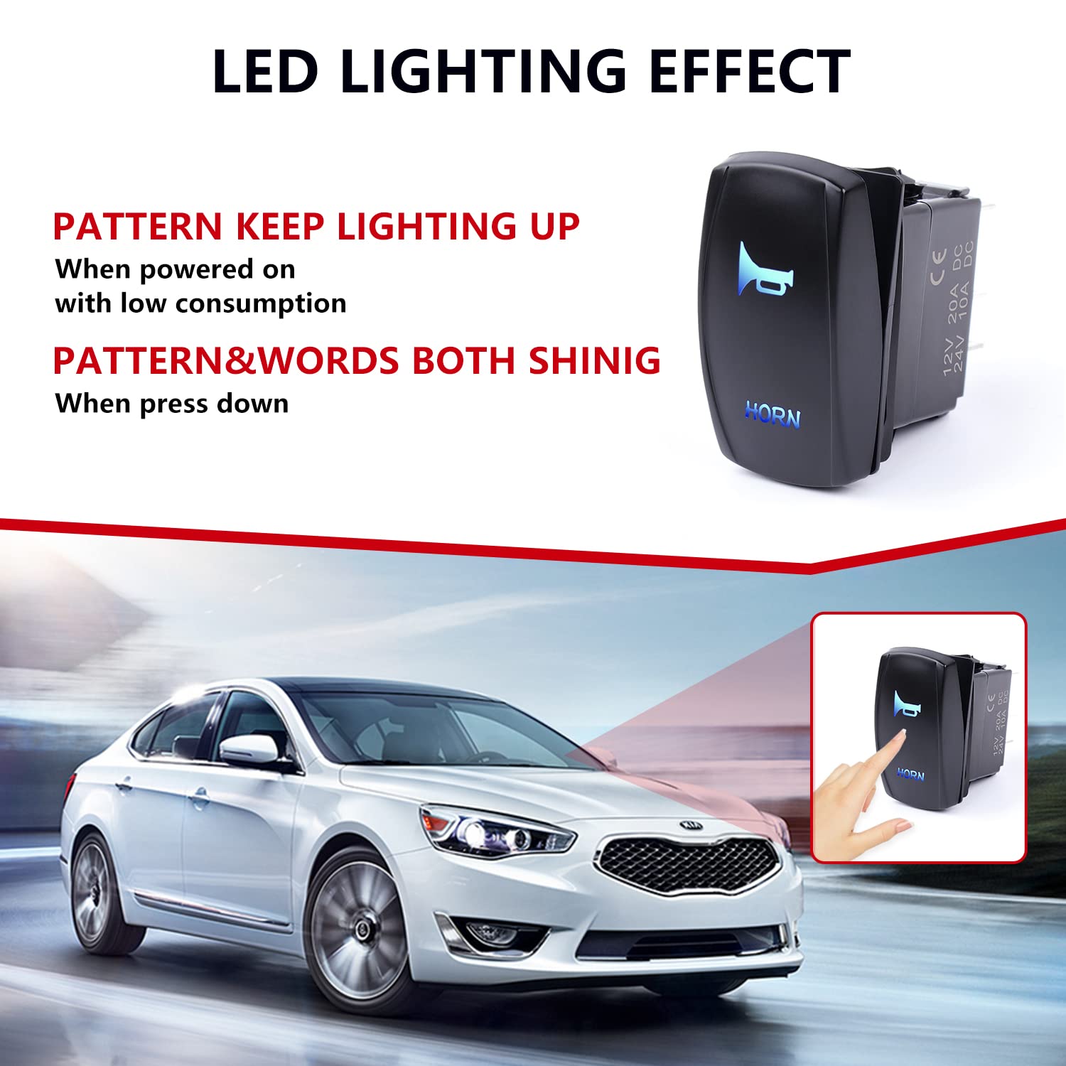 Laser Horn Rocker Switch Harness kit, Newdeli 12V 20A Waterproof Horn Wiring Harness Kit, LED Illuminated Backlit On/Off Toggle Switch + Relay Wiring Harness Kit for Truck Car Boat SUV ATV UTE 4X4 - Image 6