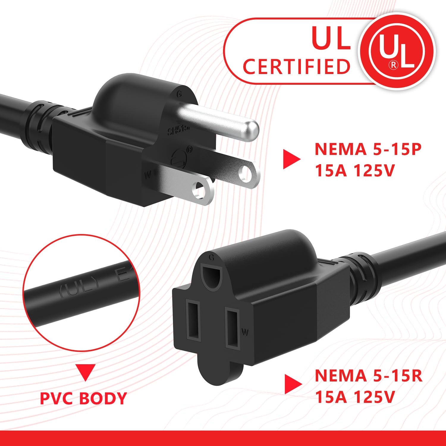 Newdeli 10FT Extension Cord with Switch On/Off Black Outdoor Extension Cord Waterproof 14AWG 3-Prong Heavy Duty 14/3 SJT Extension Cords with 15A 125V Cable Inline On Off Switch - Image 4