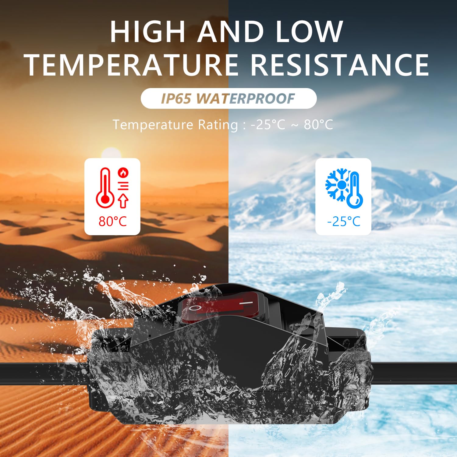 Newdeli 10FT Extension Cord with Switch On/Off Black Outdoor Extension Cord Waterproof 14AWG 3-Prong Heavy Duty 14/3 SJT Extension Cords with 15A 125V Cable Inline On Off Switch - Image 6