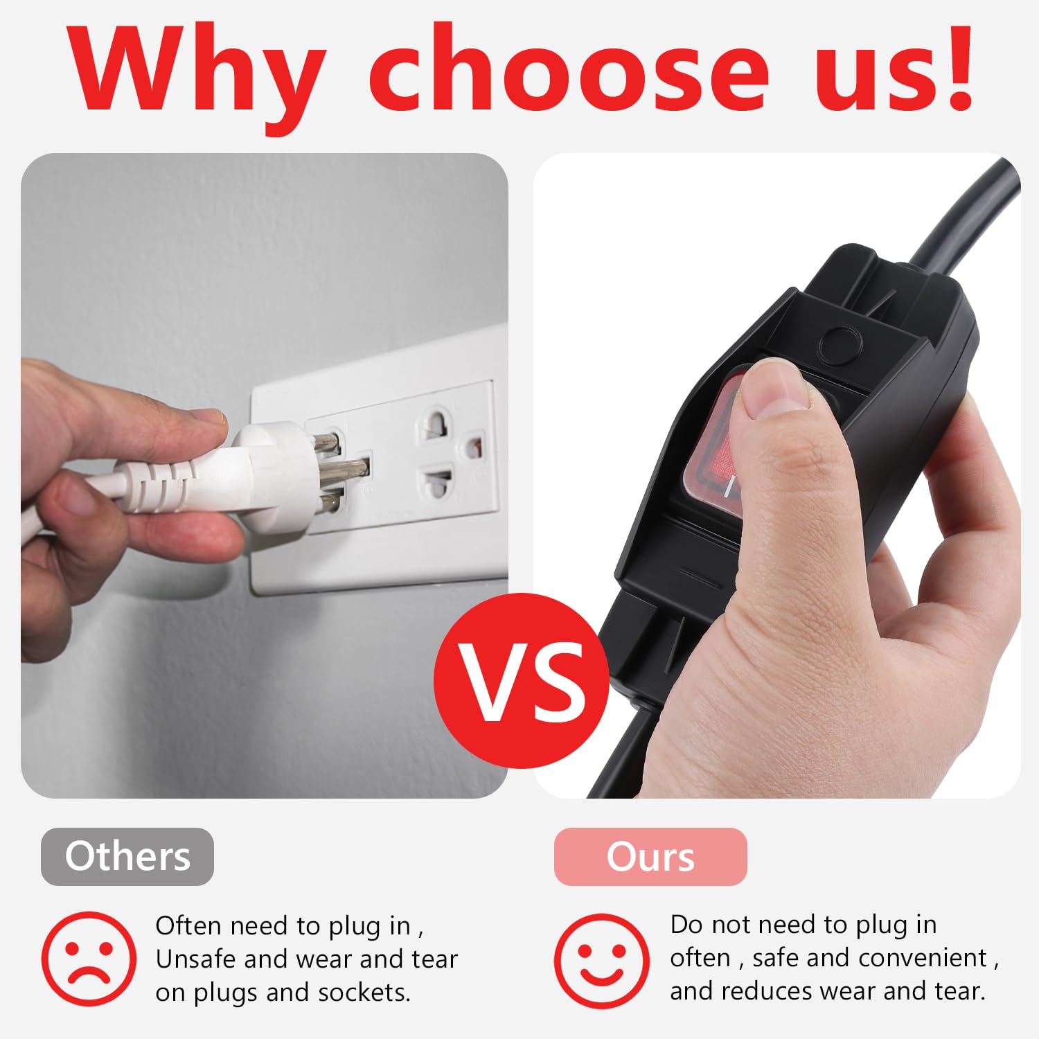 Newdeli 10FT Extension Cord with Switch On/Off Black Outdoor Extension Cord Waterproof 14AWG 3-Prong Heavy Duty 14/3 SJT Extension Cords with 15A 125V Cable Inline On Off Switch - Image 7