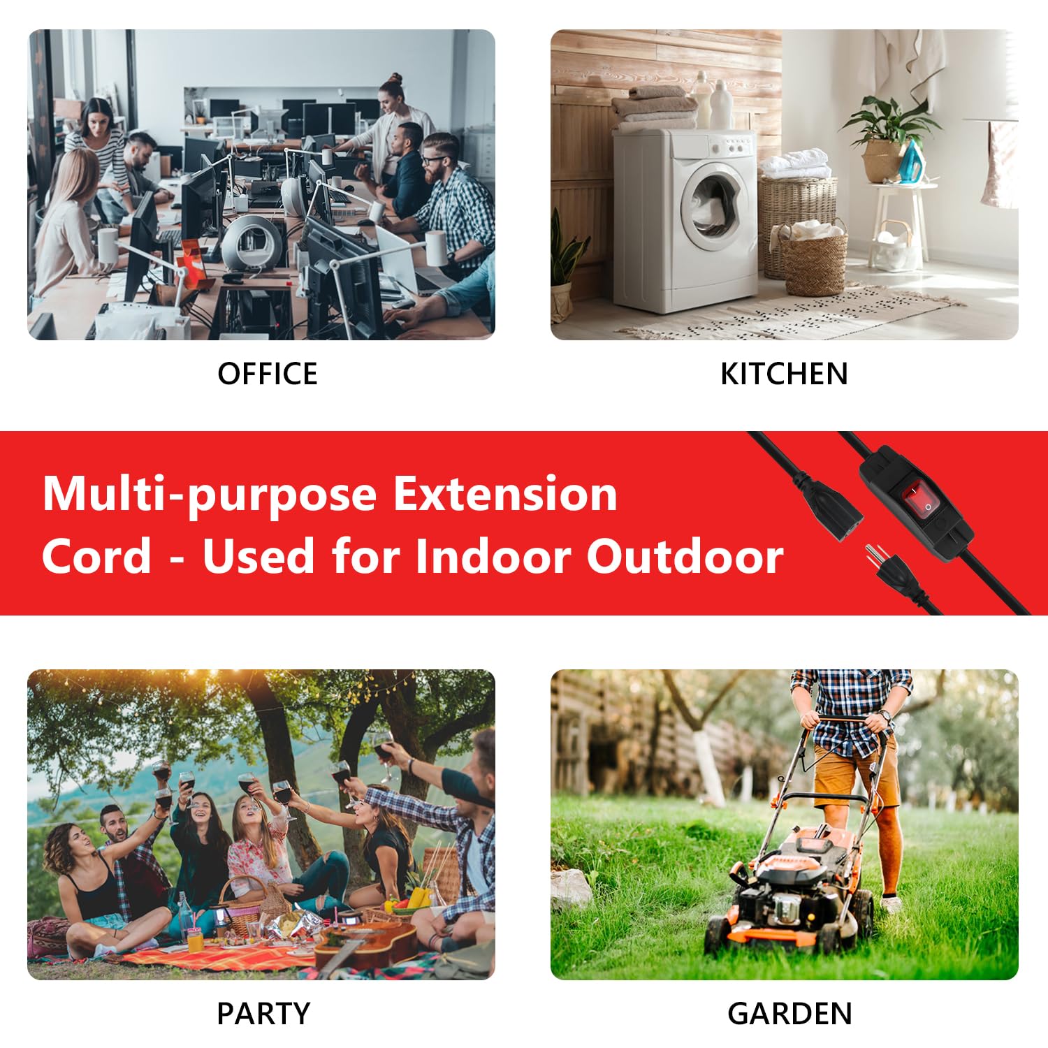 Newdeli 10FT Extension Cord with Switch On/Off Black Outdoor Extension Cord Waterproof 14AWG 3-Prong Heavy Duty 14/3 SJT Extension Cords with 15A 125V Cable Inline On Off Switch - Image 8