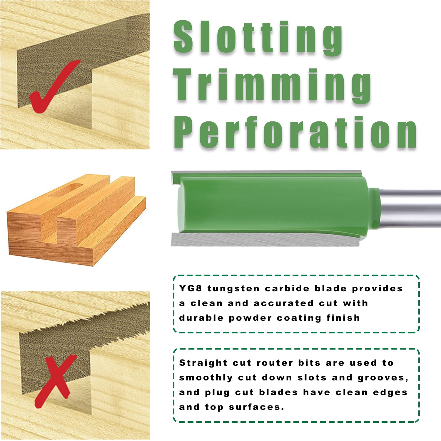 Newdeli 15pcs Router Bit Set 1/4 Inch Shank - 4pcs Top Bearing Flush Trim Router Bits and 4pcs Pattern Flush Trim Router Bits with 7Pcs Straight Cut Router Bits - Image 5