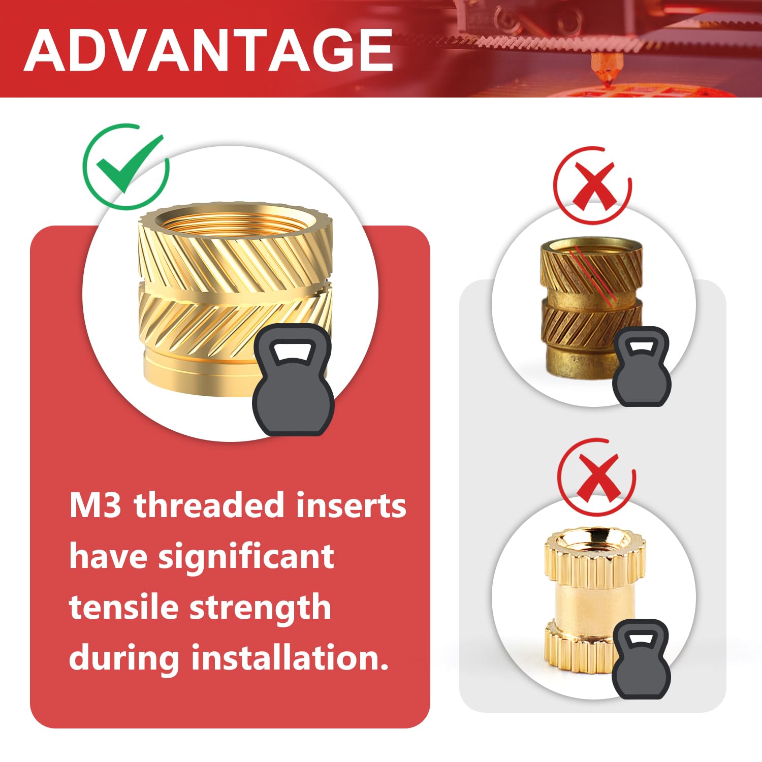 Newdeli 200pcs M3 Heat Set Inserts M3x4x5 Threaded Inserts for Plastic and 3D Printing Components Brass Metric Knurled Nuts Kit - Image 3