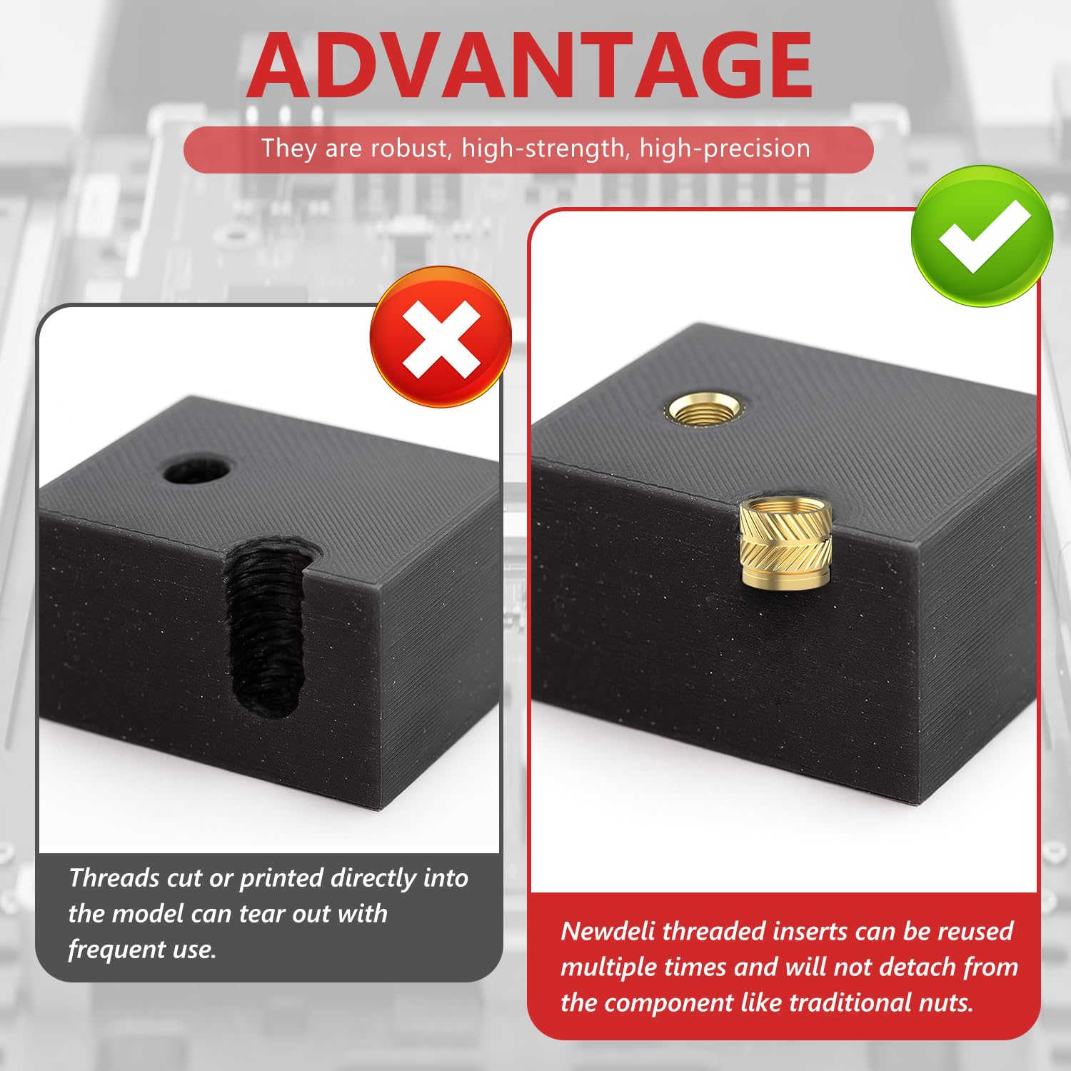 Newdeli 200pcs M3 Heat Set Inserts M3x4x5 Threaded Inserts for Plastic and 3D Printing Components Brass Metric Knurled Nuts Kit - Image 6