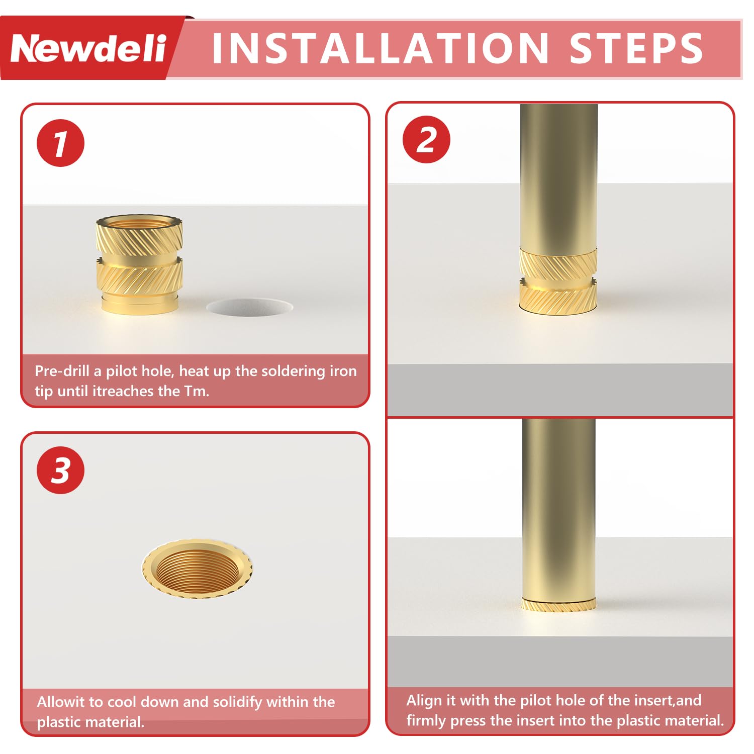 Newdeli 200pcs M3 Heat Set Inserts M3x4x5 Threaded Inserts for Plastic and 3D Printing Components Brass Metric Knurled Nuts Kit - Image 7