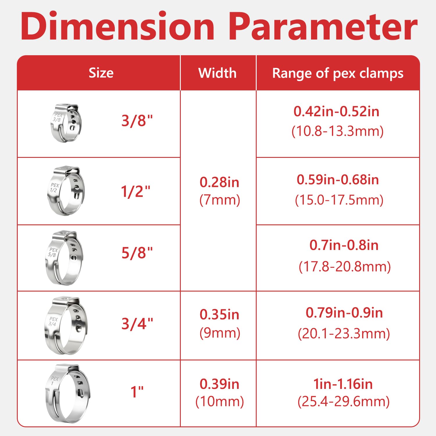 Newdeli 250pcs 1/2 inch Pex Crimp Rings Stainless Steel PEX Clamps Single Ear Hose Clamps Pex Fittings Cinch Pinch Clamp for Pipe Tubing Plumbing - Image 6