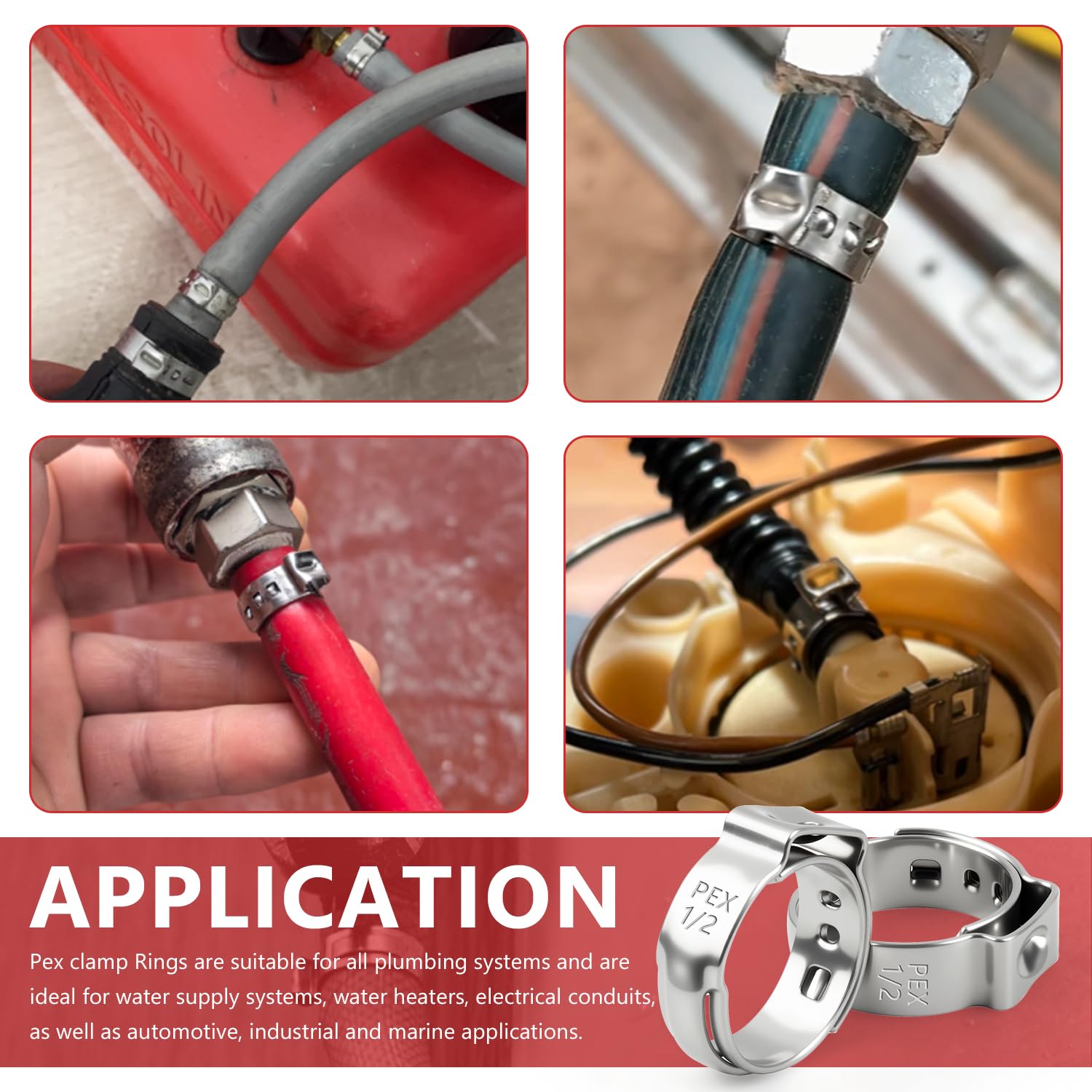 Newdeli 250pcs 1/2 inch Pex Crimp Rings Stainless Steel PEX Clamps Single Ear Hose Clamps Pex Fittings Cinch Pinch Clamp for Pipe Tubing Plumbing - Image 8