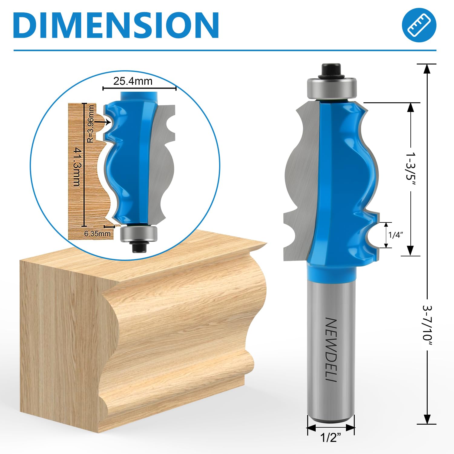 Newdeli 2Pcs Architectural Molding Router Bit Set 1/2 Inch Shank Picture Frame Decorative Router Bits for Crown Molding, Baseboards, Door Window Casings, Cabinet Trim, Cornice & Furniture Woodworking - Image 3