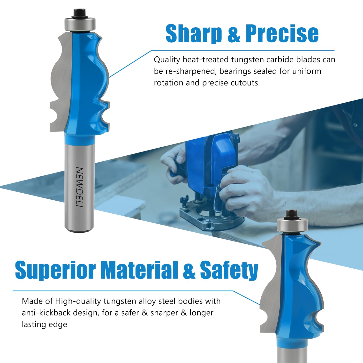 Newdeli 2Pcs Architectural Molding Router Bit Set 1/2 Inch Shank Picture Frame Decorative Router Bits for Crown Molding, Baseboards, Door Window Casings, Cabinet Trim, Cornice & Furniture Woodworking - Image 5