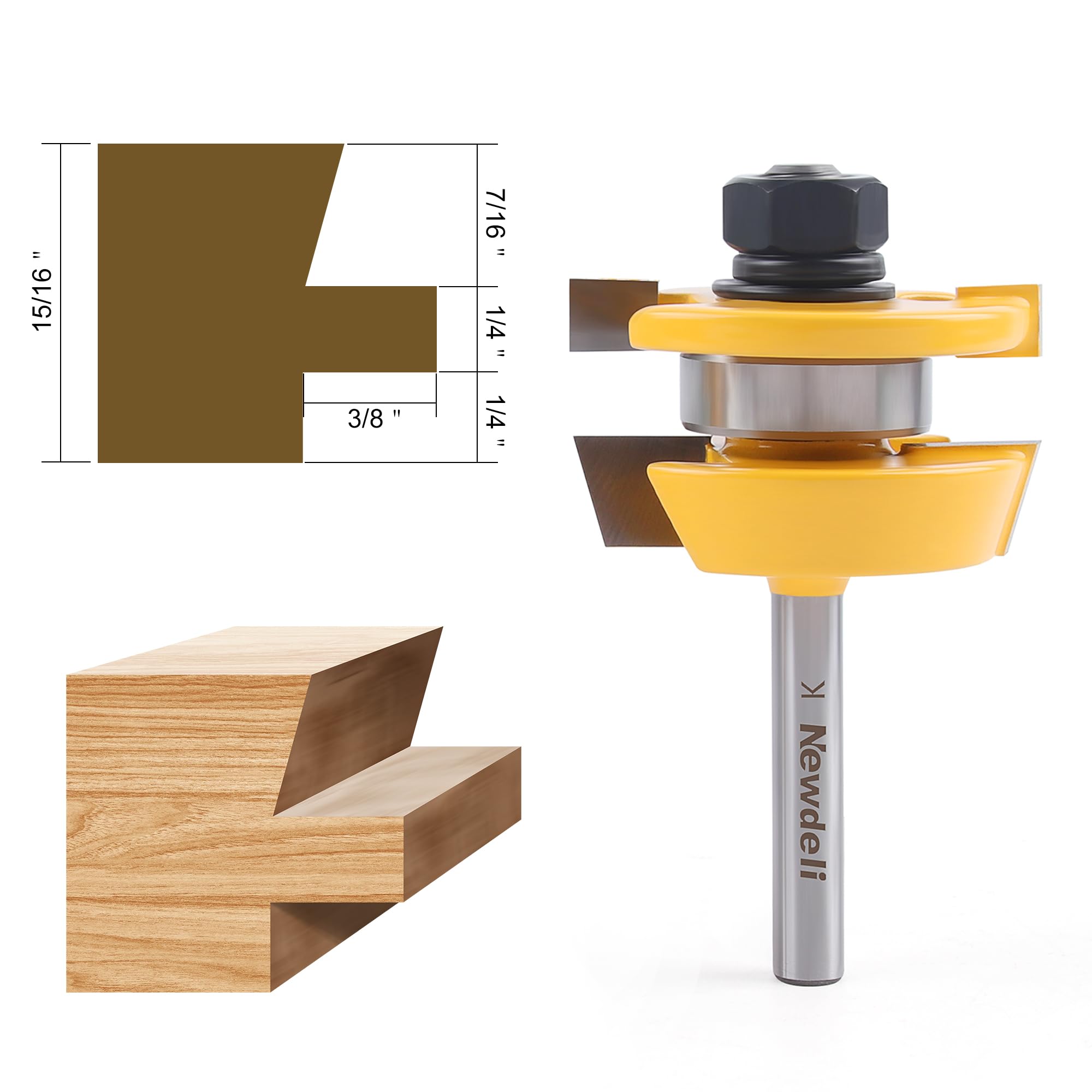 Newdeli 2Pcs Shaker Rail and Stile Router Bit Set 1/4 Inch Shank Tongue and Groove Router Bits Professional Carbide Milling Cutters for Woodworking for Cabinet Door - Image 3