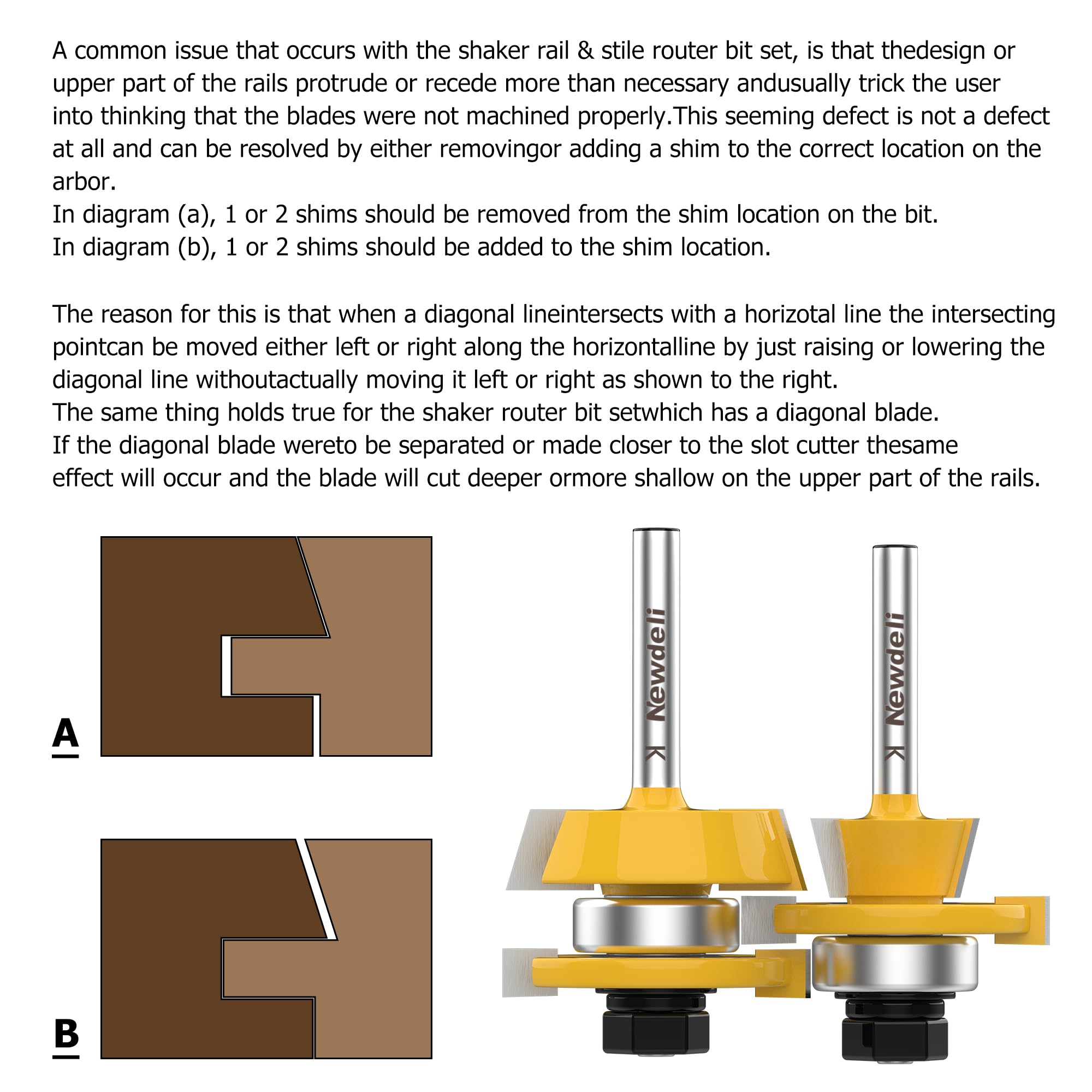 Newdeli 2Pcs Shaker Rail and Stile Router Bit Set 1/4 Inch Shank Tongue and Groove Router Bits Professional Carbide Milling Cutters for Woodworking for Cabinet Door - Image 6