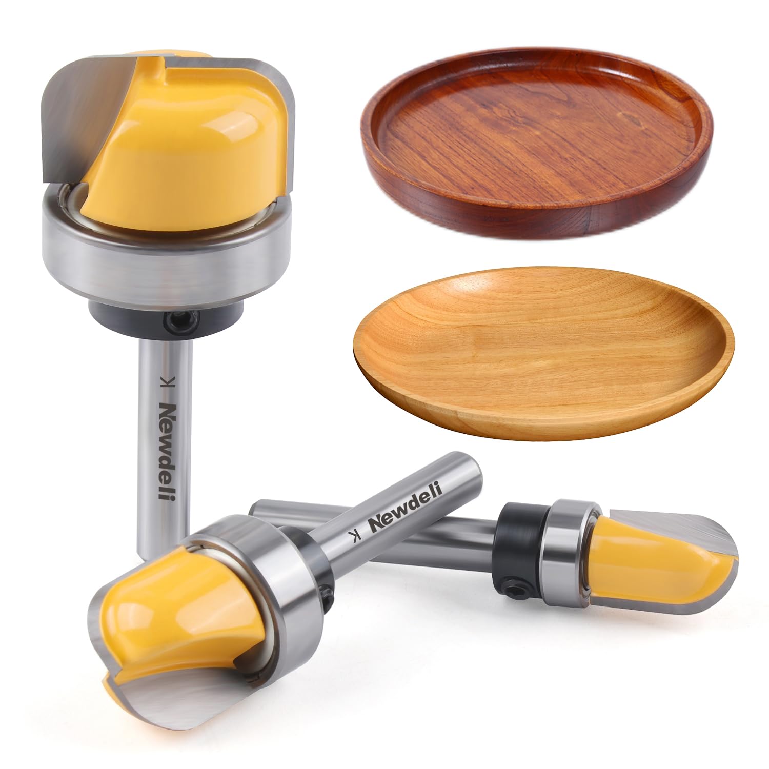 Newdeli 3Pcs Bowl and Tray Template Router Bit Set 1/4 Inch Shank Carbide Juice Groove Round Nose Router Bit with Bearing 1/2",3/4",1-1/8" Dish Carving Router Bits Wood Cutter - Image 6