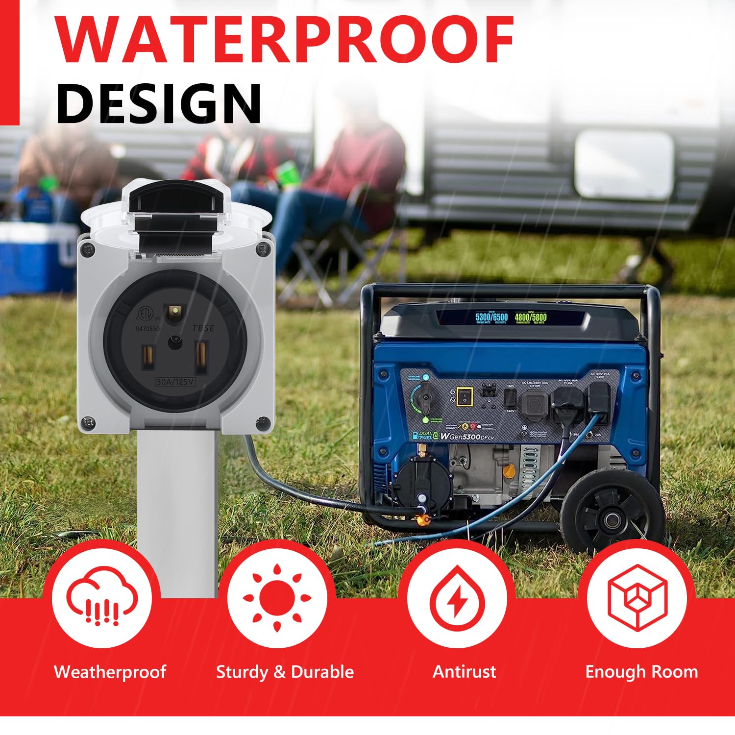 Newdeli 50 amp Power Outlet Box NEMA 5-50R Receptacle 125V Weatherproof Dustproof Outdoor Receptacle Box for EV RV Electric Car Generators Welding Machines Plasma Cutter - ETL Listed - Image 5