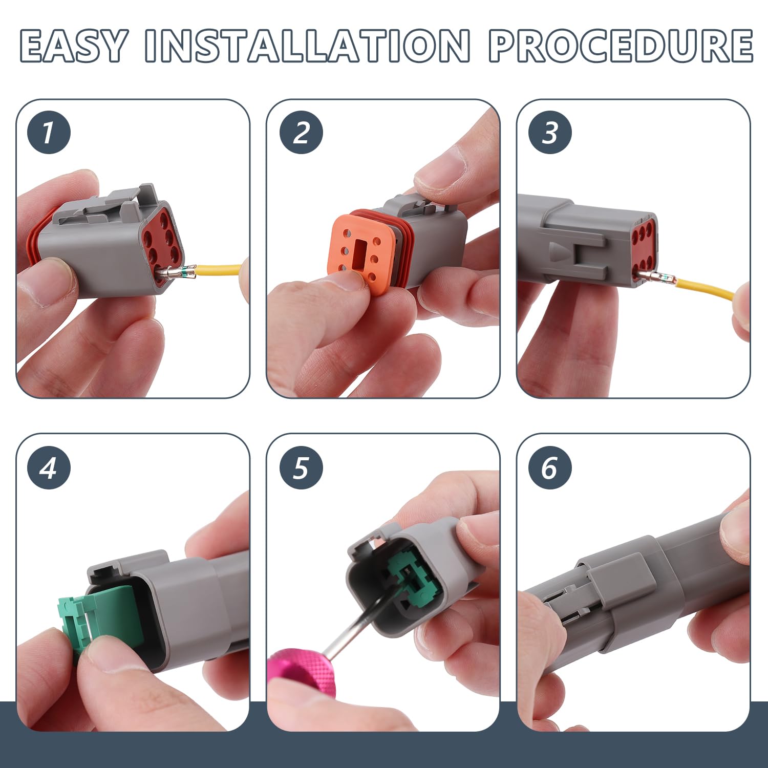 Newdeli 636PCS Deutsch Connector Kit 2 3 4 6 8 12 Pin DT Connectors with Deutsch Crimp Tool(14-20AWG) and Pin Removal Tool Size 16 Solid Contacts Waterproof Automotive Electrical Wire Connectors - Image 6