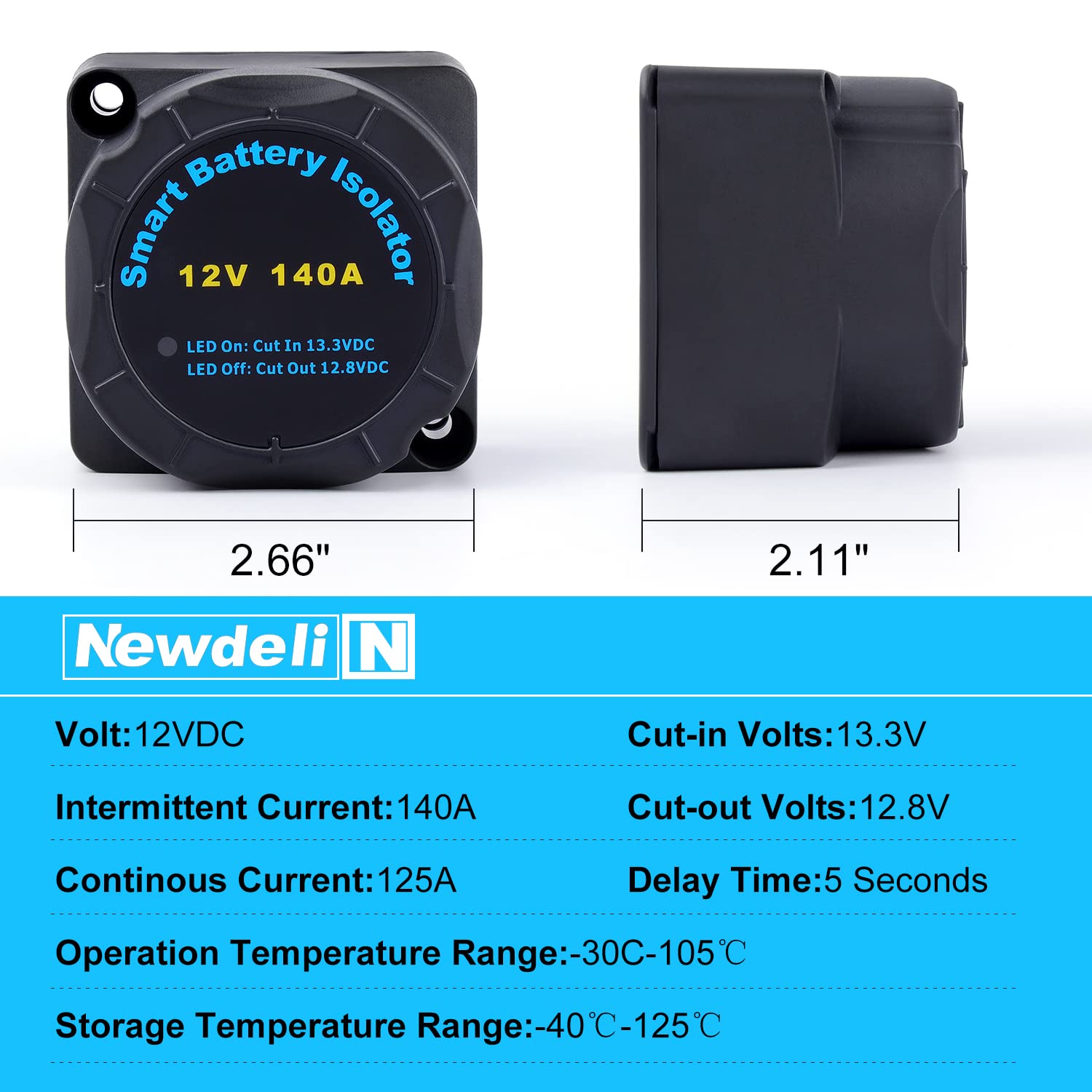 Newdeli Dual Battery Isolator Kit, 12V 140Amp Voltage Sensitive Relay VSR Double Battery Automatic Charger & Wiring Cable Kit For Car, Vehicle, RV, ATV, UTV, Boat, Camper, Truck - Image 3