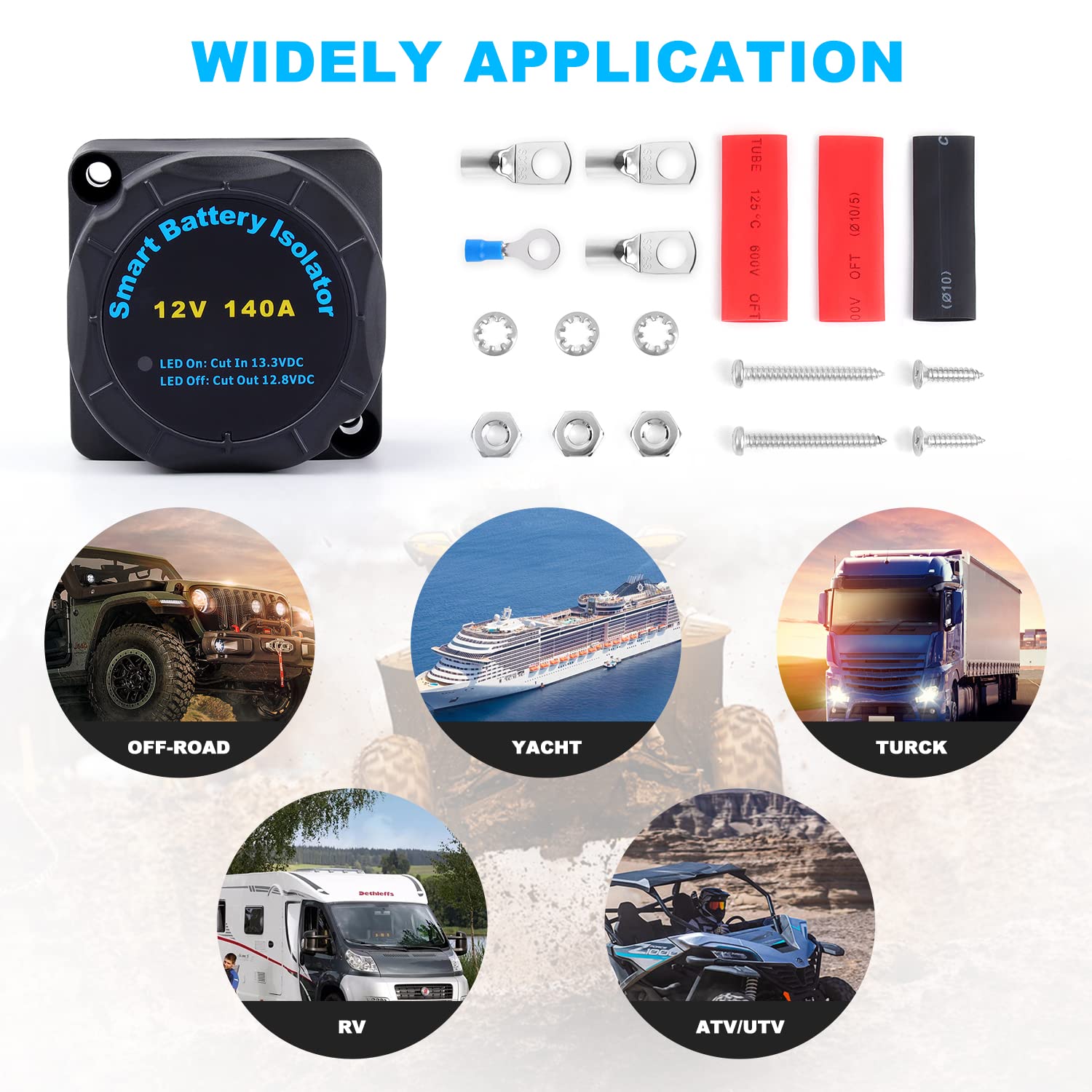 Newdeli Dual Battery Isolator Kit, 12V 140Amp Voltage Sensitive Relay VSR Double Battery Automatic Charger & Wiring Cable Kit For Car, Vehicle, RV, ATV, UTV, Boat, Camper, Truck - Image 7