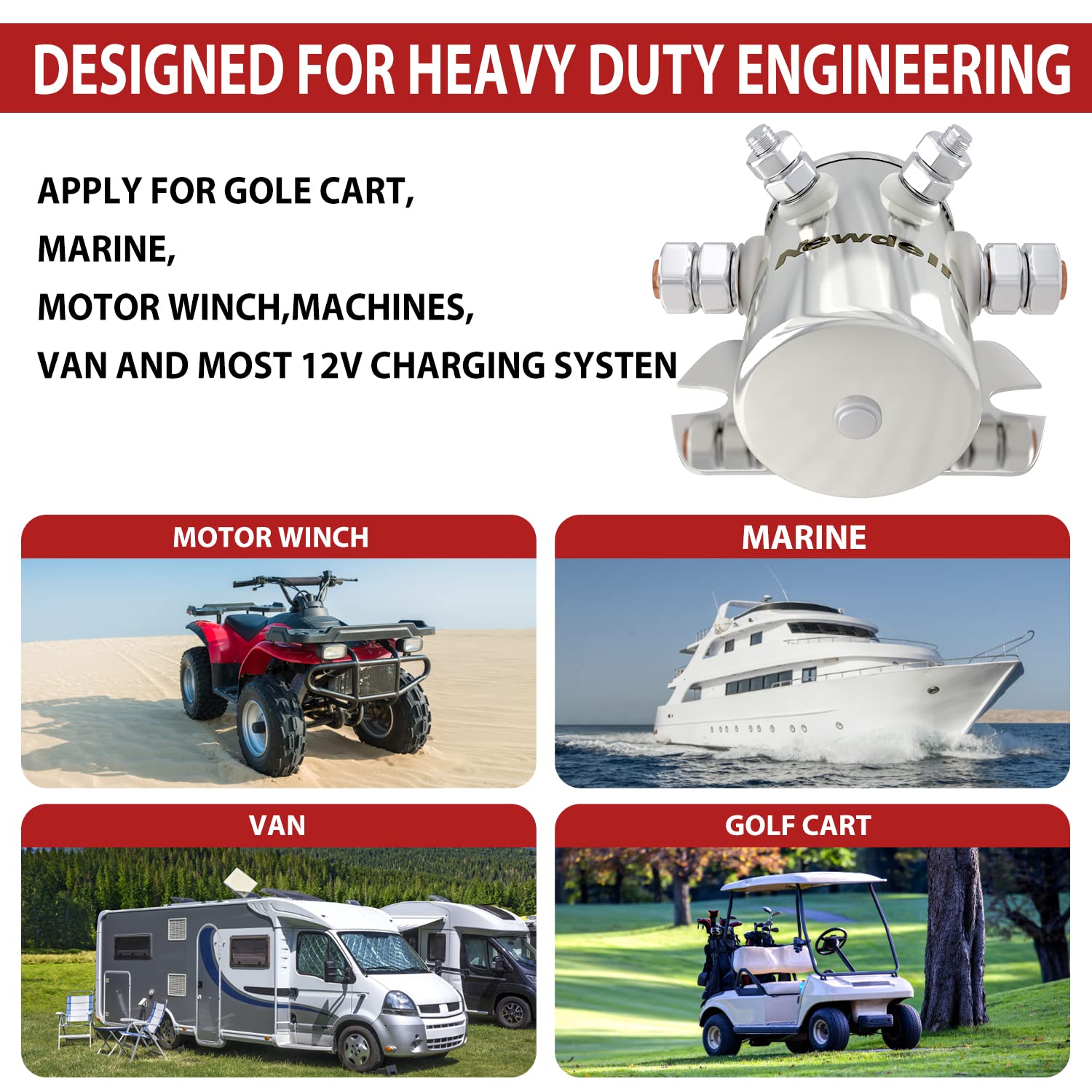 Newdeli Max 300A Continuous Duty Solenoid Relay Nickel-Plating for Golf Carts, Winch, Marine in Rush 12VDC - Image 5