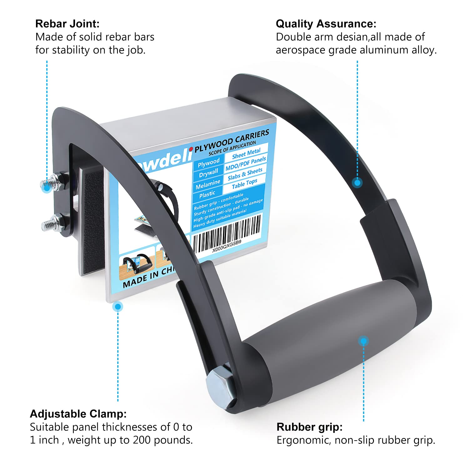 Newdeli Plywood Carrier, Panel Carrier, Drywall Carrying Tool Plywood Lifting Tool for Wood, Synthetic Cement Board - Clamping Thickness up to 3/4 inch - Image 3