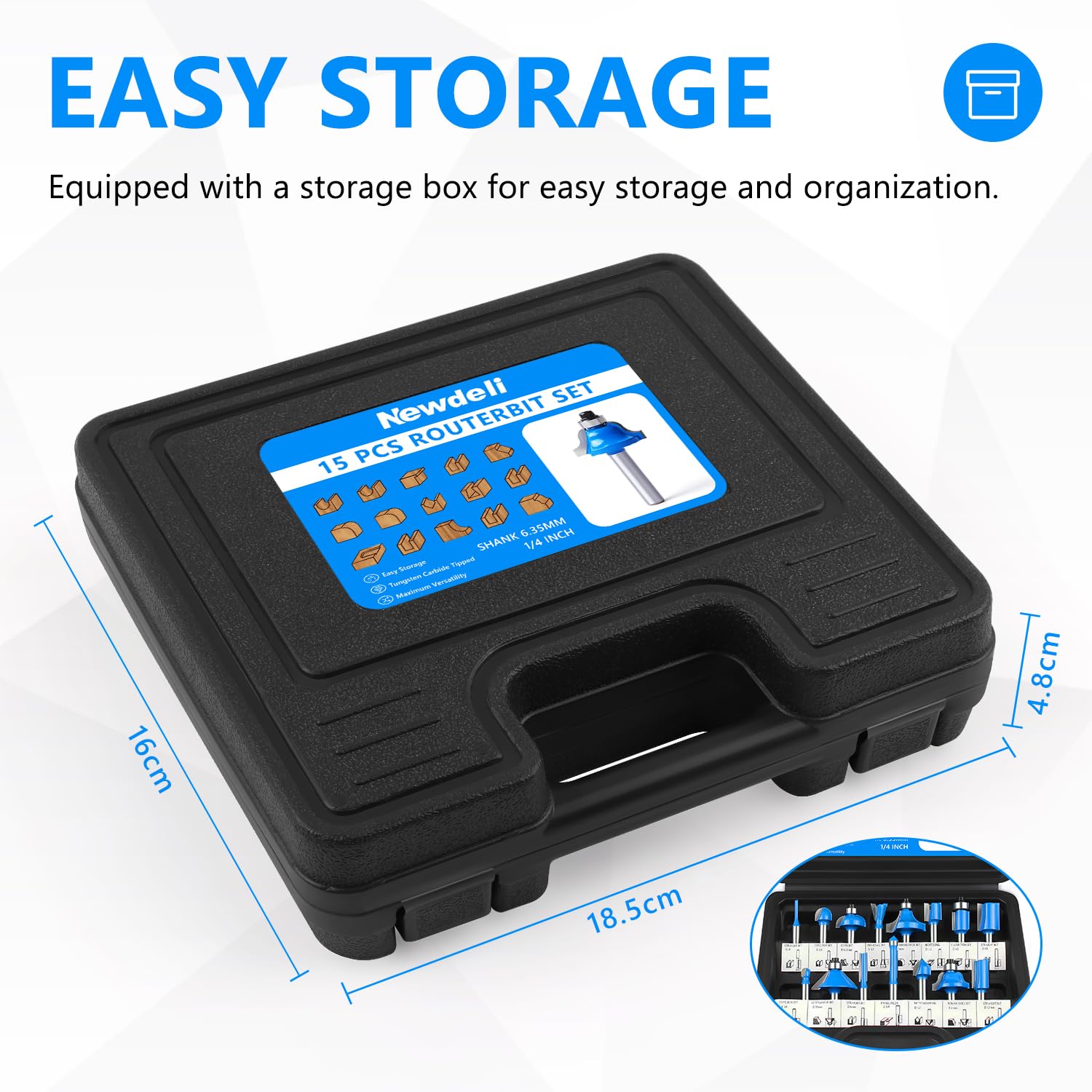 Newdeli Router Bit Set 1/4 Inch Shank 15Pcs Router Bits Tungsten Carbide Tipped Router Bit Woodworking Tool for Beginners - Image 8