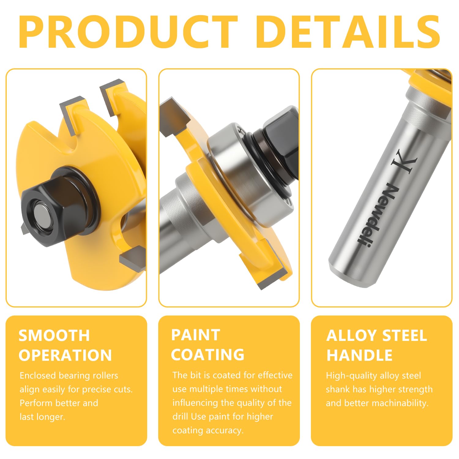 Newdeli Tongue and Groove Router Bit Set 1/2 inch Shank, 2Pcs Adjustable T-Shape Tongue and Groove Router Bits for Wood Door, Flooring, Cupboard Cutting - Image 5