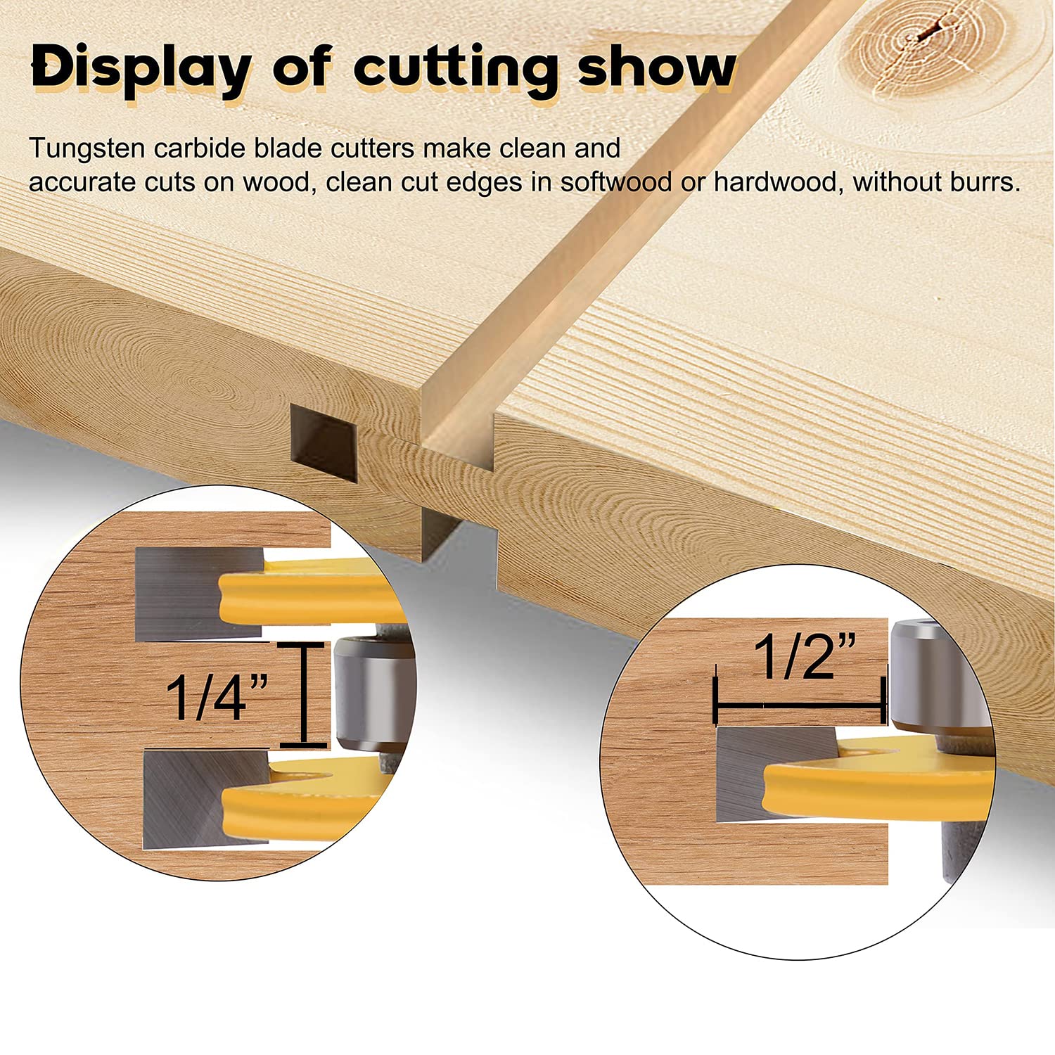 Newdeli Tongue and Groove Router Bit Set 1/4 Inch Shank - 2pcs Router Bits for 3/4" Stock, 1/2" Cutting Depth - T Shape 3 Teeth Wood Milling Cutter Woodworking Tool - Image 3