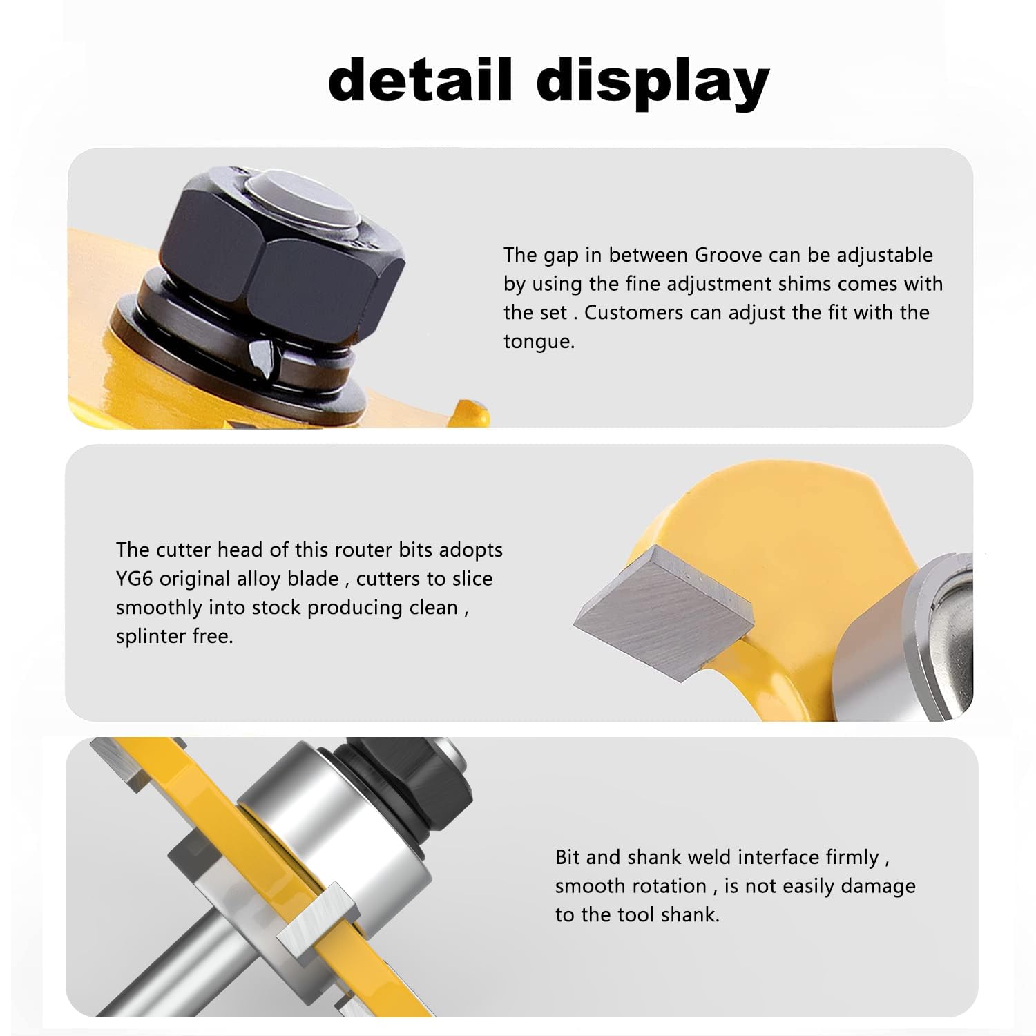 Newdeli Tongue and Groove Router Bit Set 1/4 Inch Shank - 2pcs Router Bits for 3/4" Stock, 1/2" Cutting Depth - T Shape 3 Teeth Wood Milling Cutter Woodworking Tool - Image 5