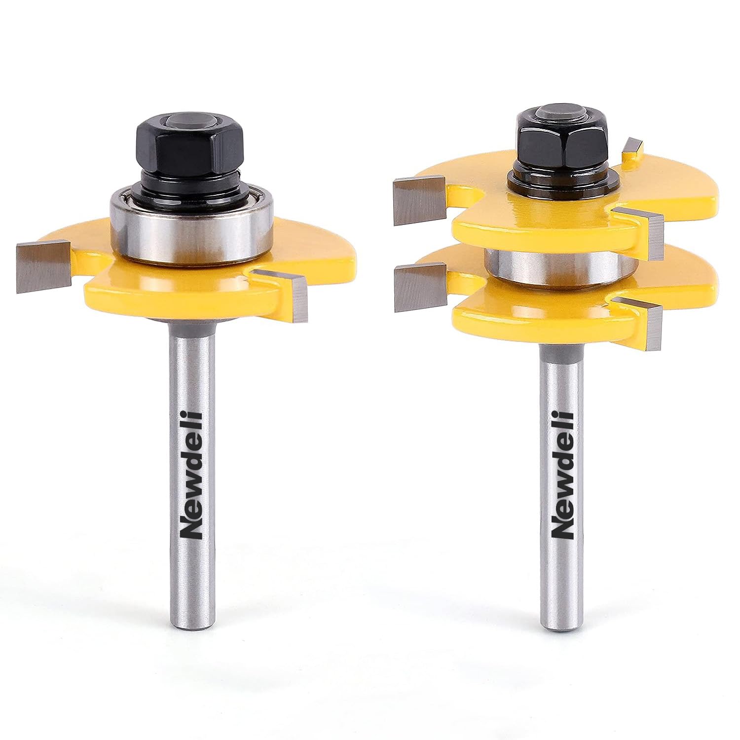 Newdeli Tongue and Groove Router Bit Set 1/4 Inch Shank - 2pcs Router Bits for 3/4" Stock, 1/2" Cutting Depth - T Shape 3 Teeth Wood Milling Cutter Woodworking Tool - Image 7