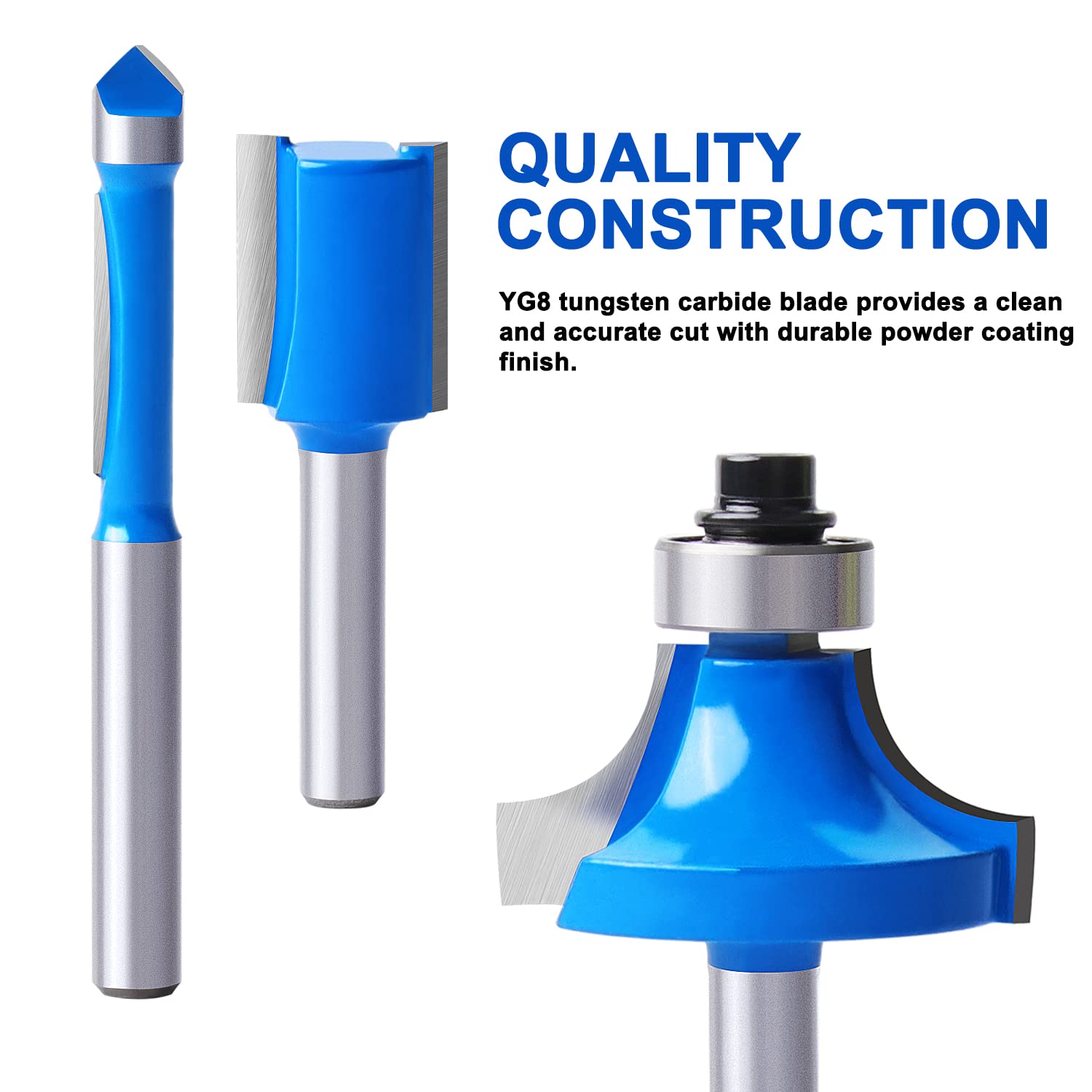 Router Bits Set,Newdeli Router Bits Set of 24A Pieces kit with 1/4 Inch shank in Aluminum Storage Case,Woodworking Tools Include Straight Cut, Groove,Cove, Round Over, Chamfer and More Blade Types - Image 3