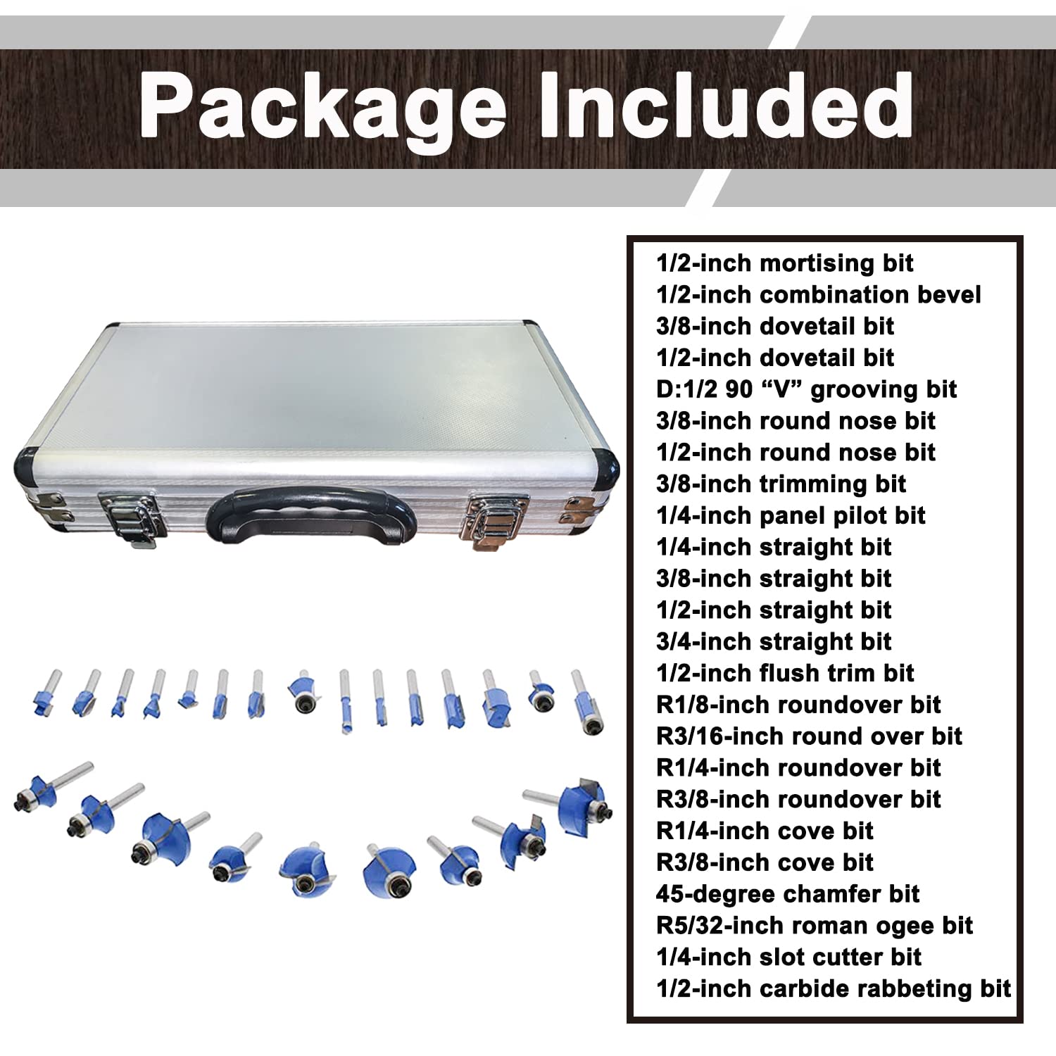 Router Bits Set,Newdeli Router Bits Set of 24A Pieces kit with 1/4 Inch shank in Aluminum Storage Case,Woodworking Tools Include Straight Cut, Groove,Cove, Round Over, Chamfer and More Blade Types - Image 5