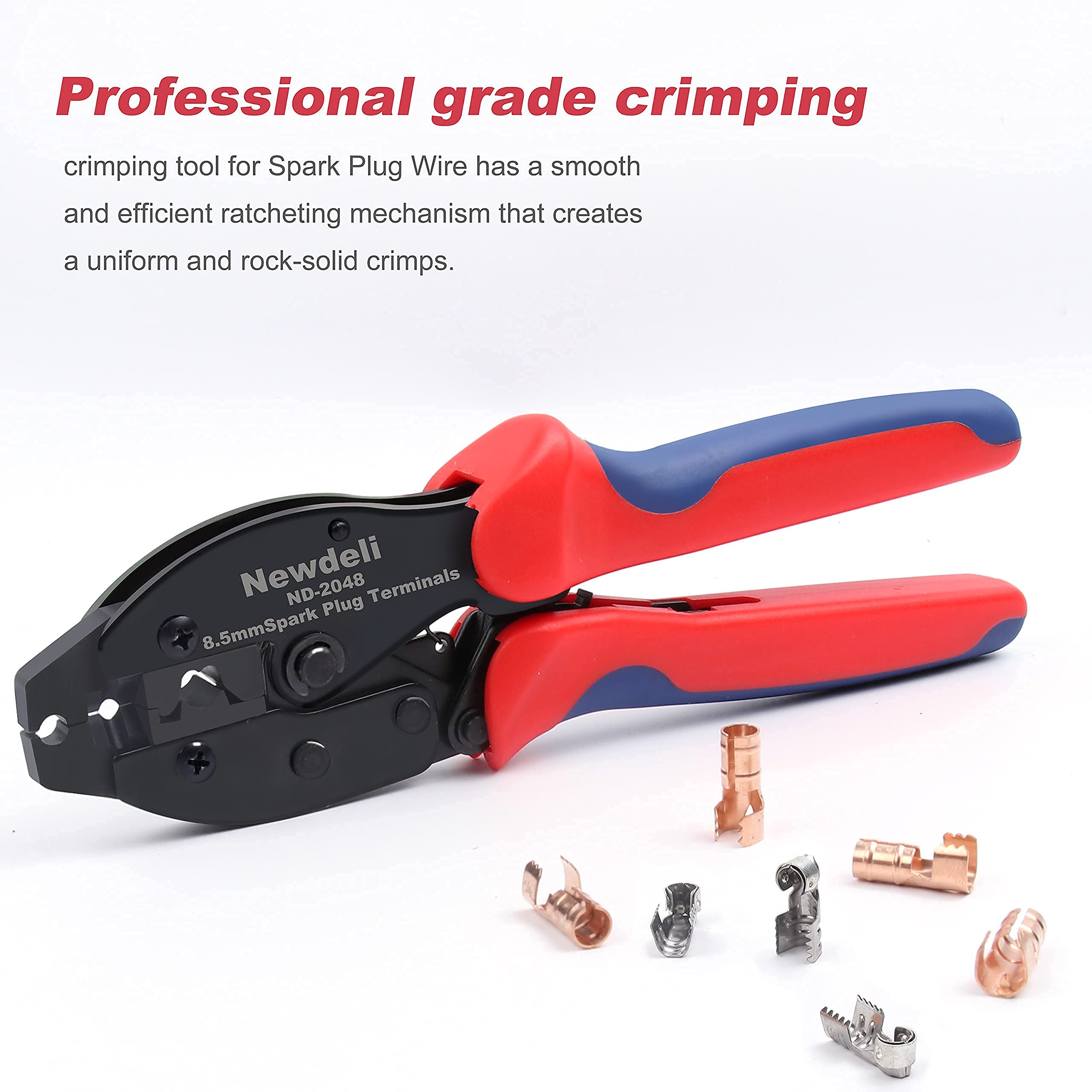 Spark Plug Wire Crimper, Newdeli Crimping Pliers for Spark Plug Stripping Tool, ND-2048 for Crimping and Stripping Spark Plug Wire, Dia 8.0-8.5mm,Ratchet spark plug wire crimping tool - Image 5