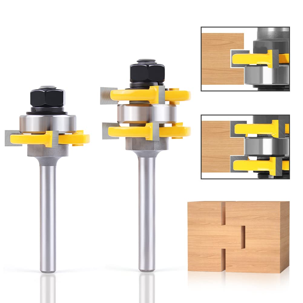 Tongue and Groove Router Bit Set,Newdeli 1/4 Inch Shank Tongue and Groove Router Bit 3/4" Stock 3 Teeth T Shape Wood Milling Cutter Woodworking Tool for Doors, Drawers, Shelves & More - Image 3