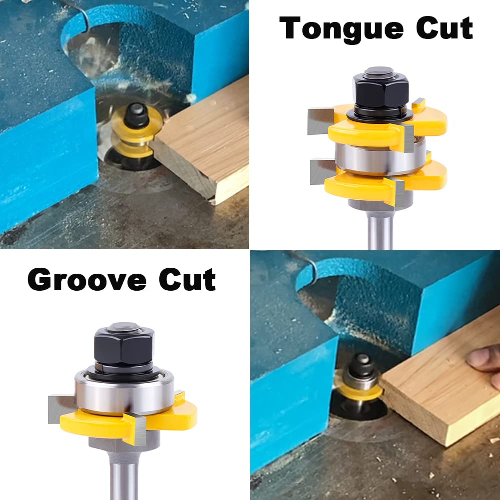 Tongue and Groove Router Bit Set,Newdeli 1/4 Inch Shank Tongue and Groove Router Bit 3/4" Stock 3 Teeth T Shape Wood Milling Cutter Woodworking Tool for Doors, Drawers, Shelves & More - Image 6